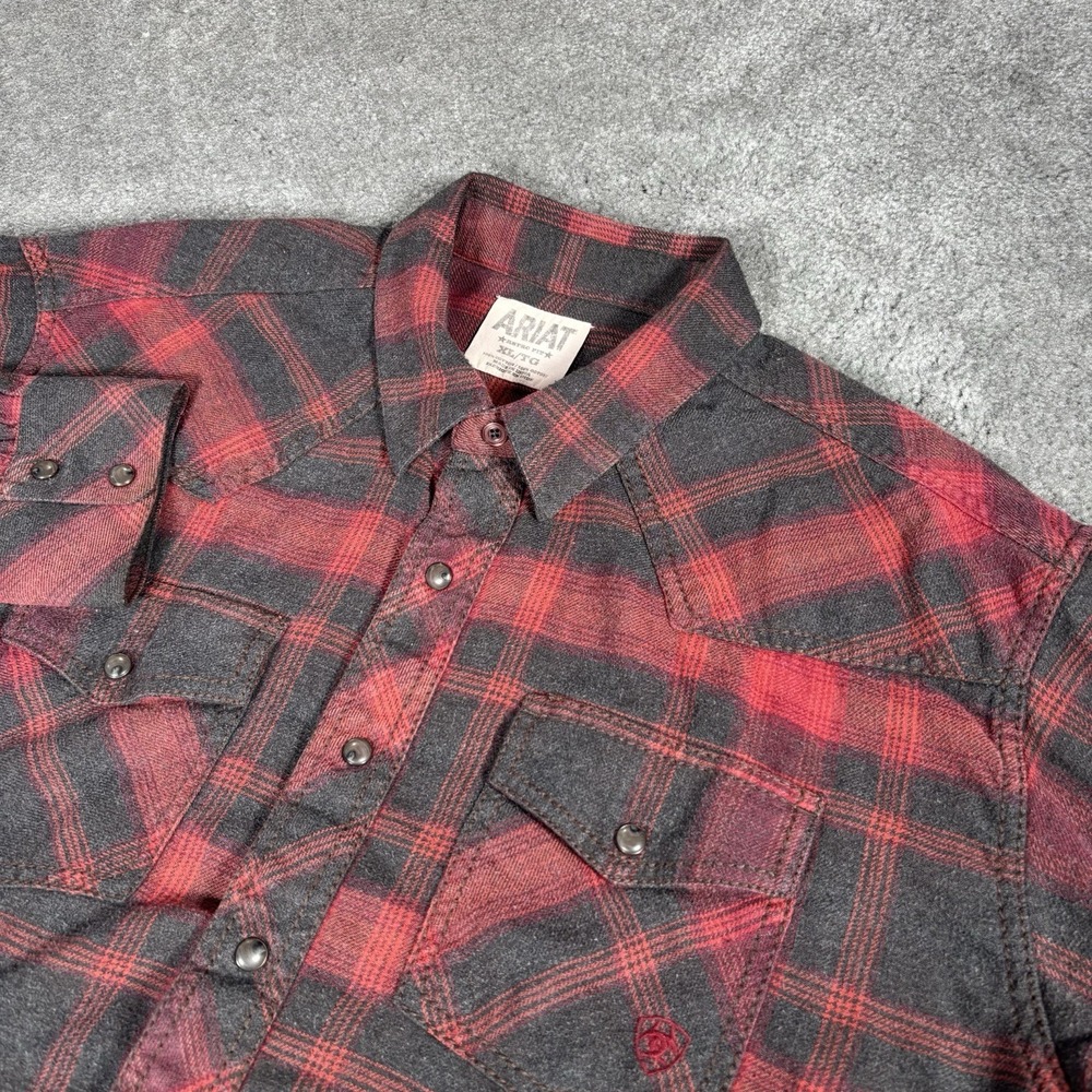 Ariat Pearl Snap Shirt Mens XL Black Red Plaid Flannel Retro Fit‎ Western Cowboy